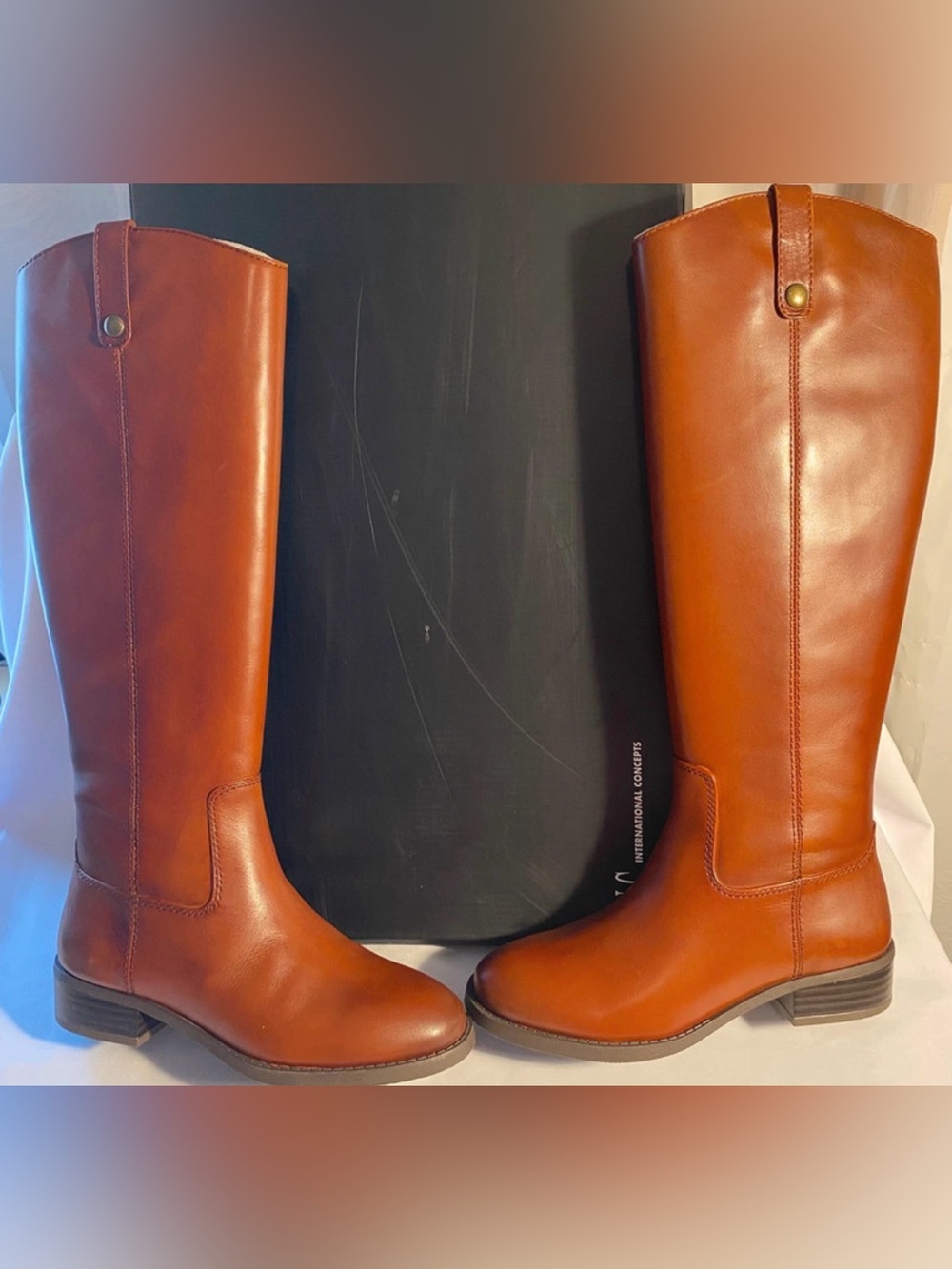 INC International Concepts Tall Leather Riding Boot - Cognac Brown